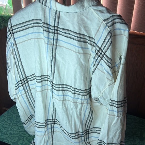 Alpine Design Women XL flannel blue cream black tan striped long sleeve button - Picture 8 of 9